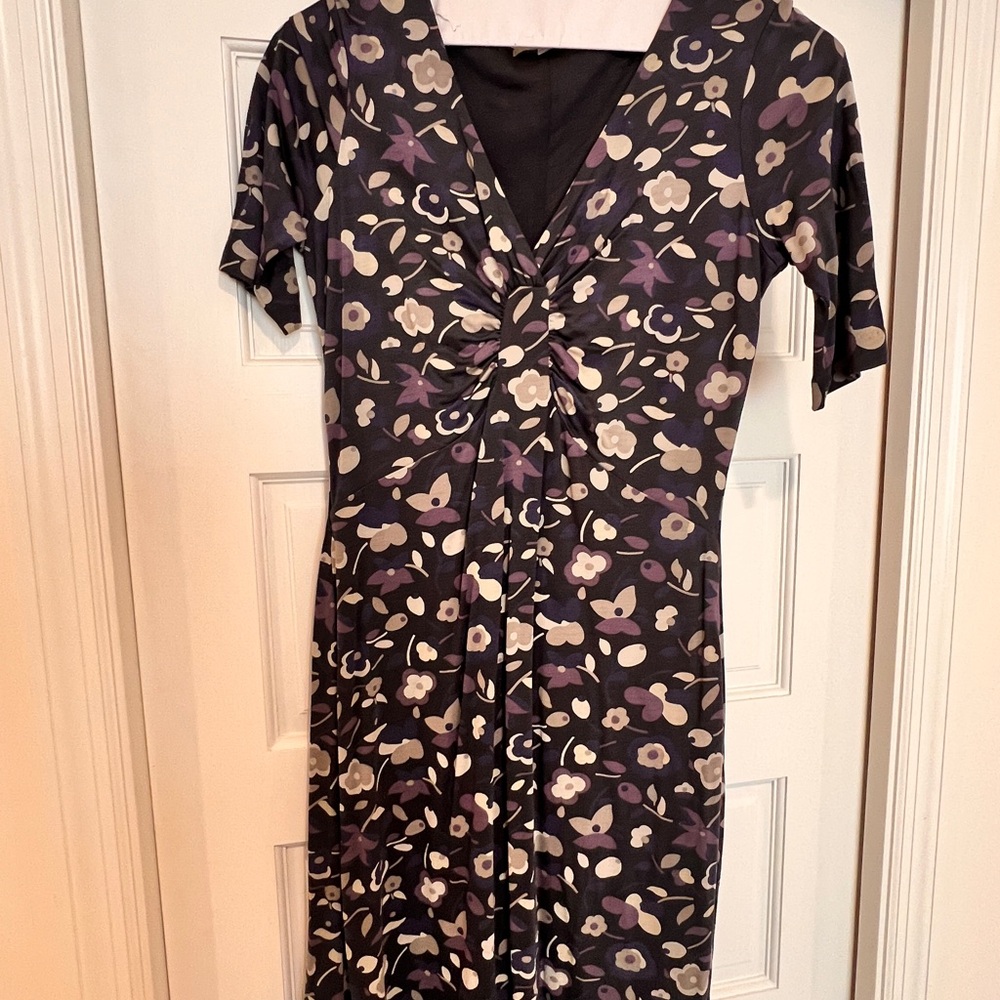 Floral Print V-Neck Dress - Black and Purple
